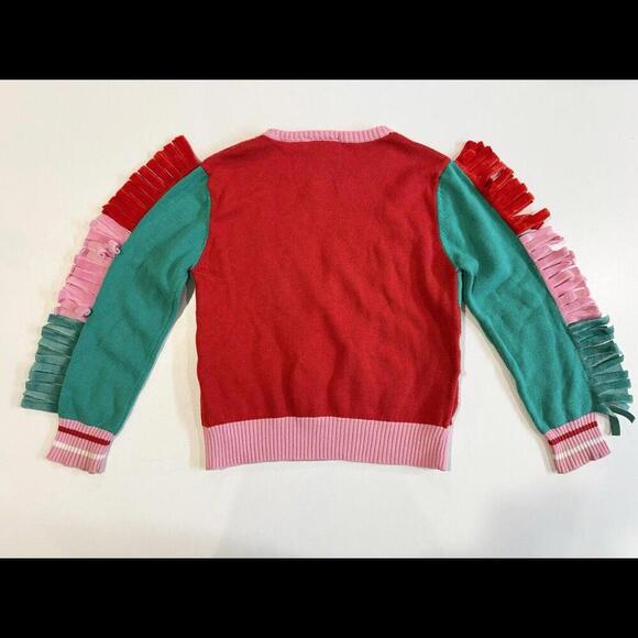 Well Worn Toddler Girls Unicorn Holiday Sweater 2T Red Green Pink Velour Fringe - Picture 6 of 9